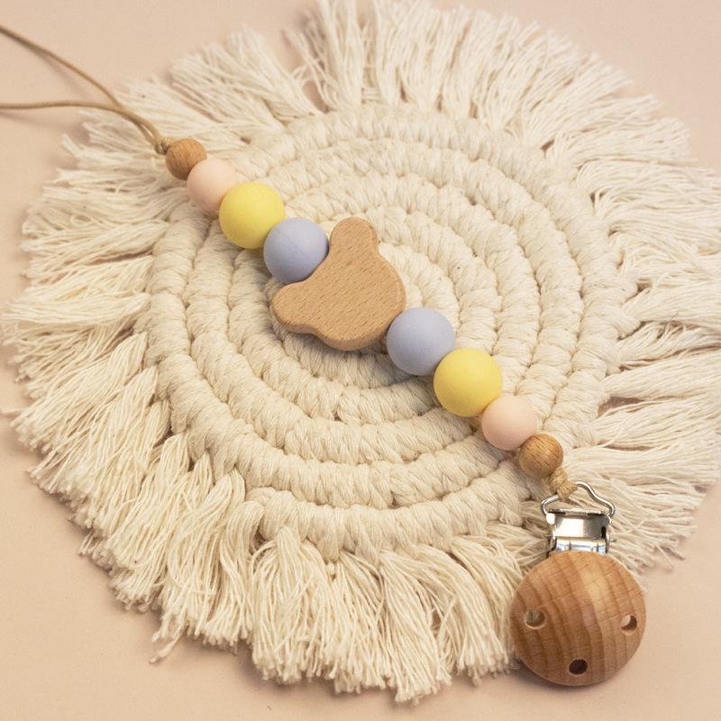 Скандинавский стиль клипса для пустышки для малыша из бука и силикона - цепочка против падения Single piece