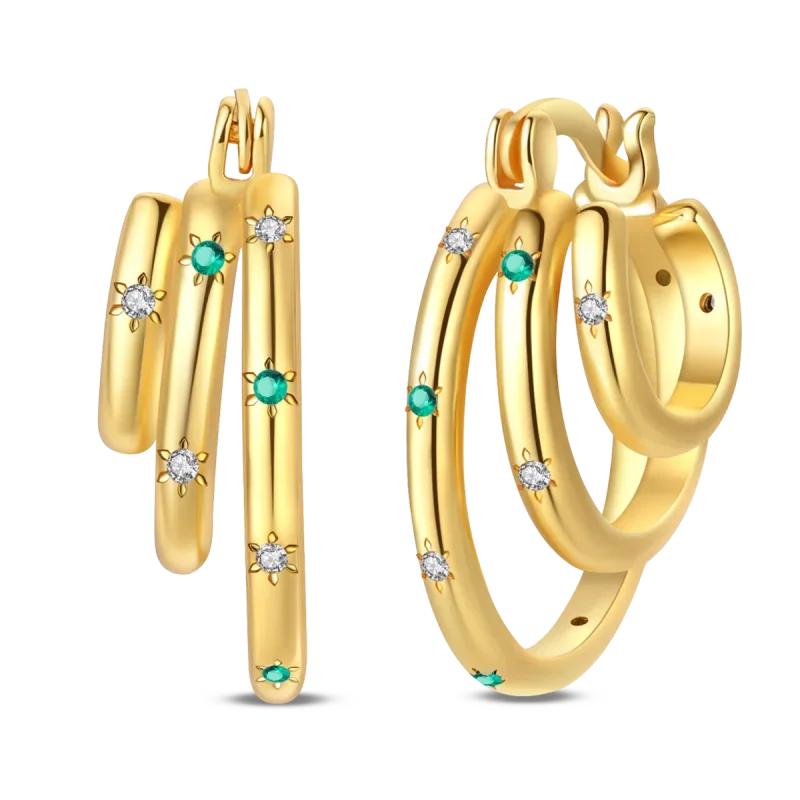 Original New In 925 Silver Gold Star And Moon Pave Colored Zircon Earrings For Women Trending Fashion Jewelry Birthday Gift