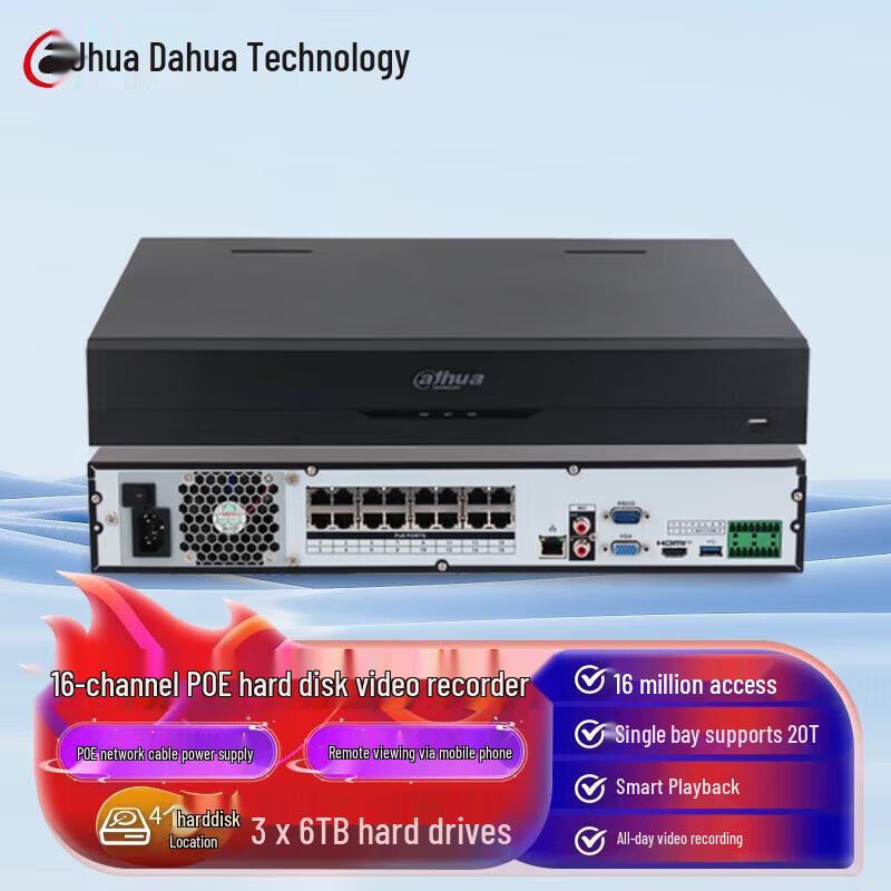 Dahua 4K 16-Channel 4-Bay PoE NVR with Face Recognition AI CN plug (adapter included)