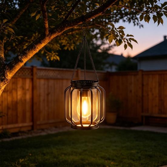 1/2/4Pcs Solar Lantern Outdoor Metal Mesh Shell Solar Powered Hanging Lantern with Hook And Base Garden Patio Porch Decor
