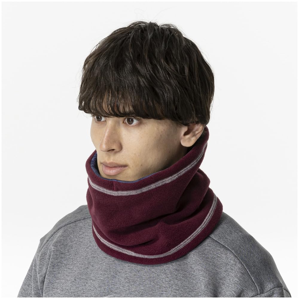 Mizuno Training Wear Reversible Neck Cold Weather Gray Stone x Rumba Free Size Warmer, Fleece, 32JYB700, Red,