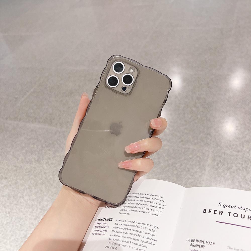 Translucent Large Waves Iphone14pro Max Apple 15 Mobile Phone Case 11 Anti Fall 16 Soft 8p Solid Color 13 Suitable X