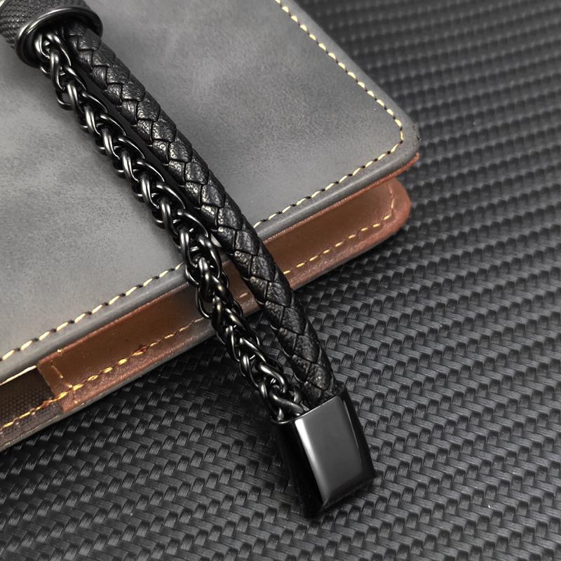 Trendy Geniune Leather Multilayer Bracelet for Men Chain Double Black Luxury Punk Braided Bracelet Wristband Male Charm Jewelry