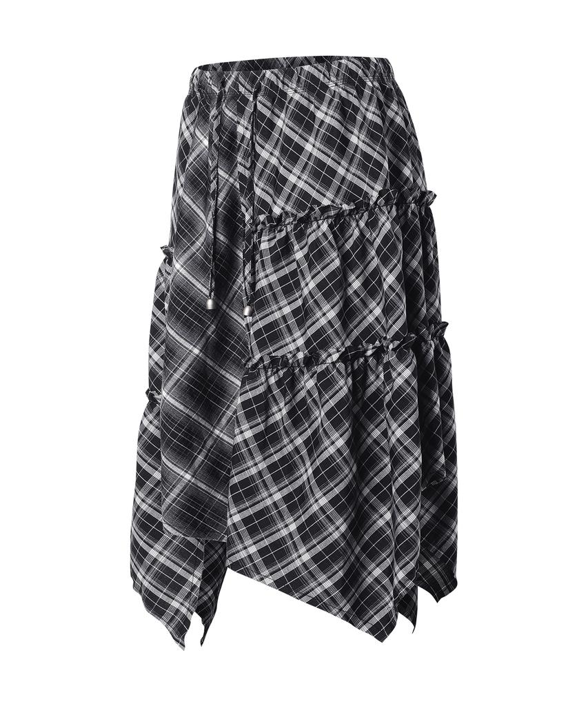 The Vinyl House Unbalance Layered Check Skirt (W) Black