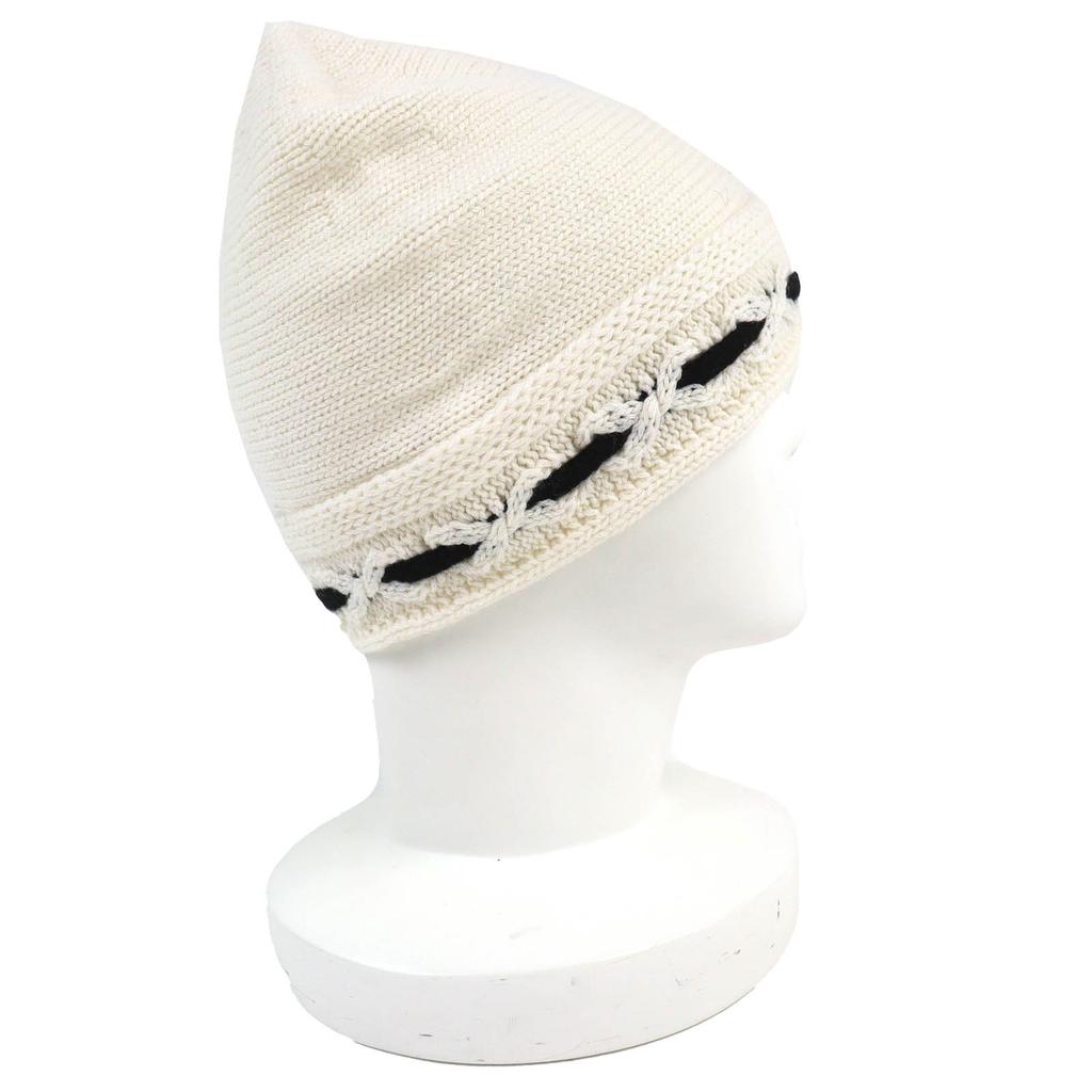 Pristine CHANEL Knit cap COCO Mark Knit hat white cashmere Women AAB112 Used