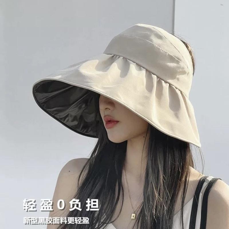 1pc Summer Empty Top Wide Brim Sun Hat for Women Anti UV Sunscreen Ponytail Bucket Hat Female Sun Protection Outdoor Beach Caps