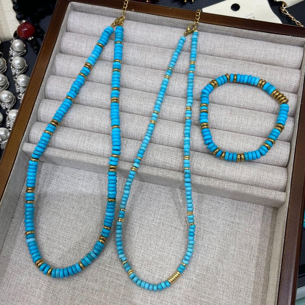 High-End Literary Temperament Necklace Female Turquoise Small Gold Beads Beaded Collarbone Chain Light Luxury Retro New Chinese Neck Chain
