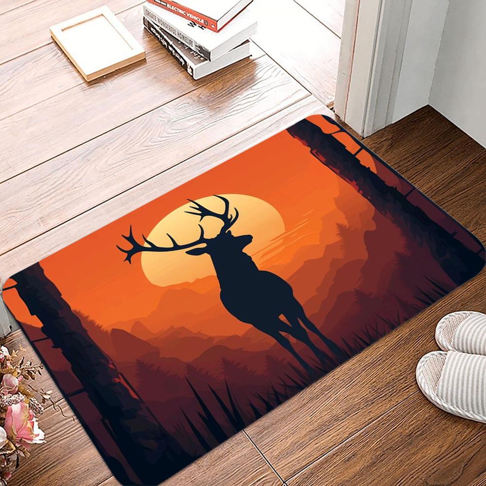 Deer and Sunset Pattern Non-Slip Waterproof Doormat Easy Clean Entrance Floor Mat Home Decor Durable So Fashion and Beautiful