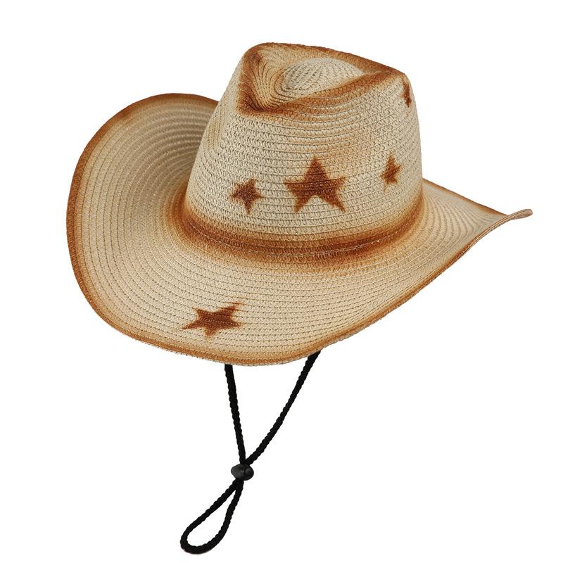 Western Cowboy Straw Hat Foldable Summer Vacation Travel Mountaineering Sun Protection Visor Hat Large Brim Female Knight Hat Male