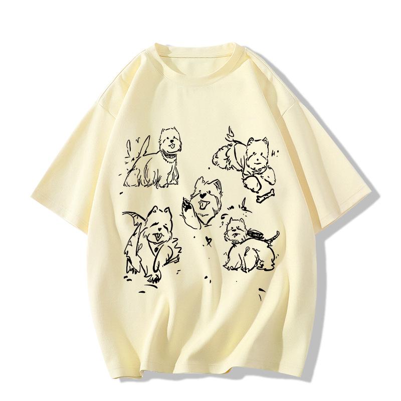 Ladies Summer Short Sleeve Round Collar Pullover Casual Dog Letter Printed Oversize T Shirt Top