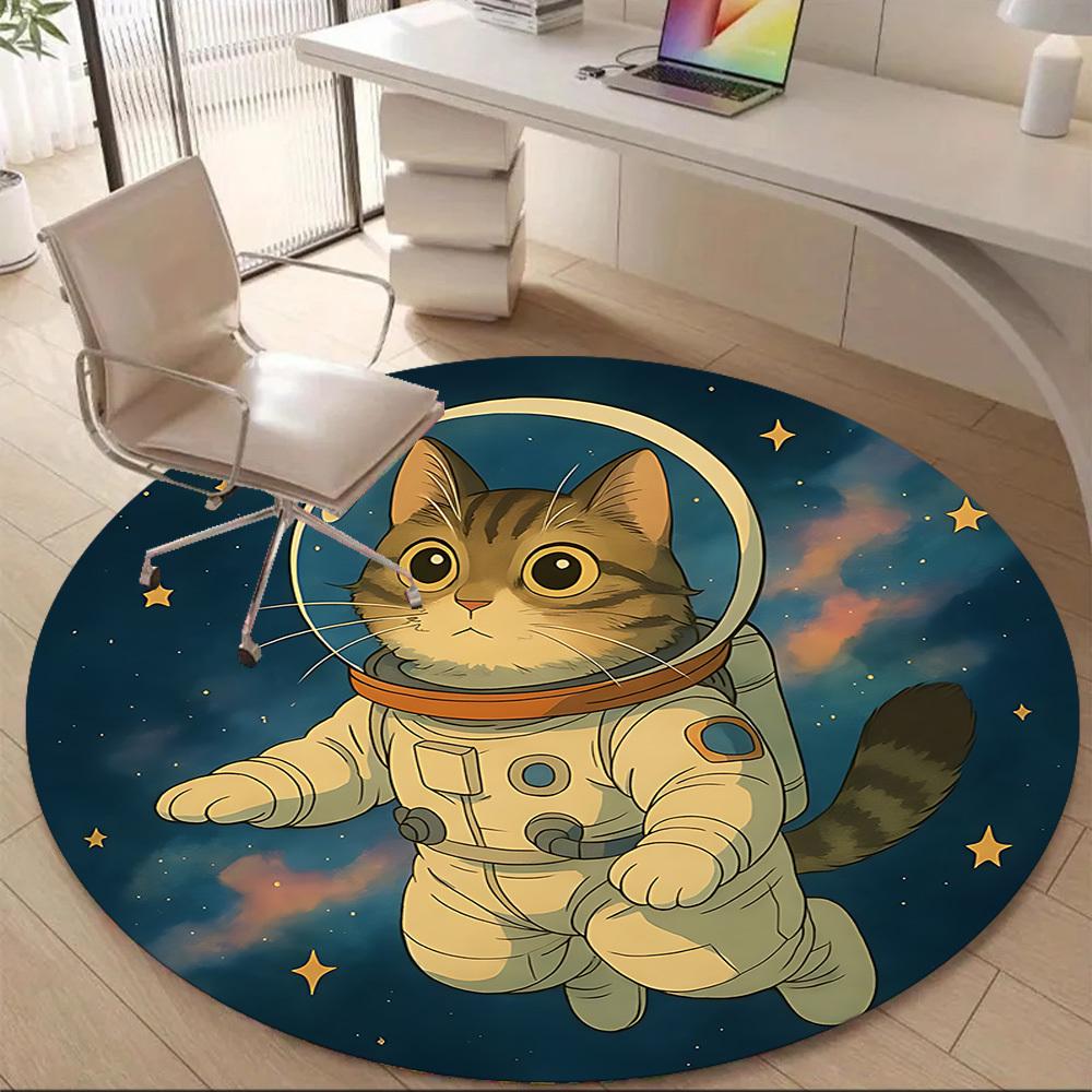 1PC SpaceKitty Office Round Area Rug, Mat Suitable ForOffice, Under Office Chairs Bedroom Living Room Home Decor, Room Deco