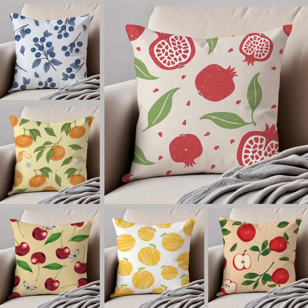 Fresh Vibrant Textile Pattern FFruit Print Art Cushion Cover Throw Pillow Cover Hidden Button Durable Polyester Chair Cushion