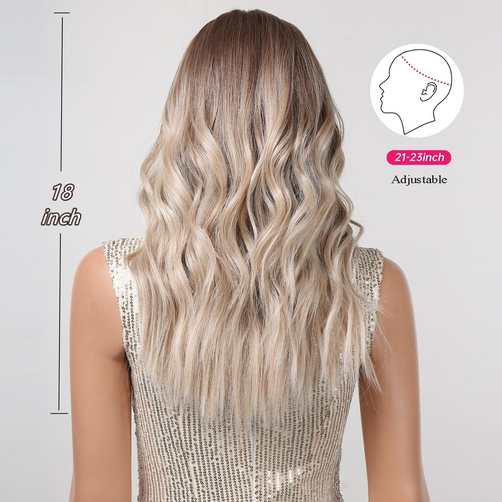 Alan Eaton Blonde Brown Ombre Synthetic Lace Front Wigs Long Curly 13x1 Lace Wig Women Natural Daily Fluffy Heat Resistant Fiber