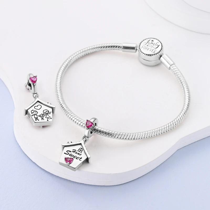 Charm Bead Charms copper Happy Home Pink Heart Bead Charms Compatible With Charm Bead Charms Plata Authentic Bracelets Bead Charms Women Jewellery Mak