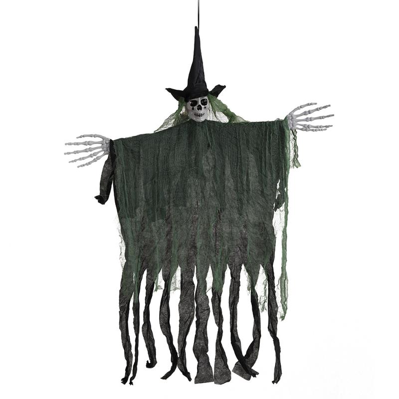 

Halloween Hanging Skeleton Ghosts,Scary Flying Ghost With Wizard Hat For Haunted House Decor, Patio Porch Skull Prop зелёный