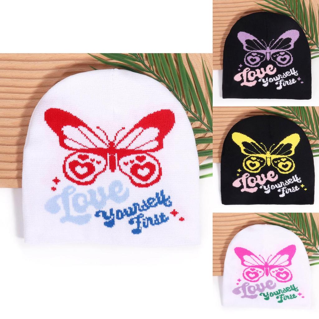 Butterfly Pattern Knit Hat For Women Men Warm Beanie Winter Autumn Street Style