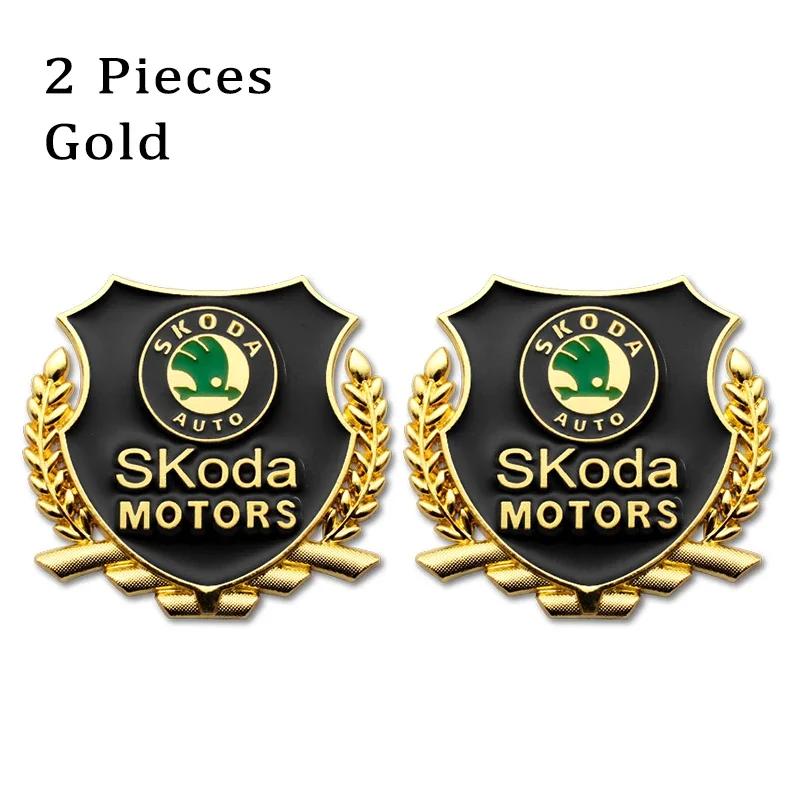 

3D Metal Car Wheat Ear Sticker Motorcycle Decal Side Emblem Decoration For SKODA fabia octavia kodiaq superb karoq octavia 2Pcs Gold-skoda