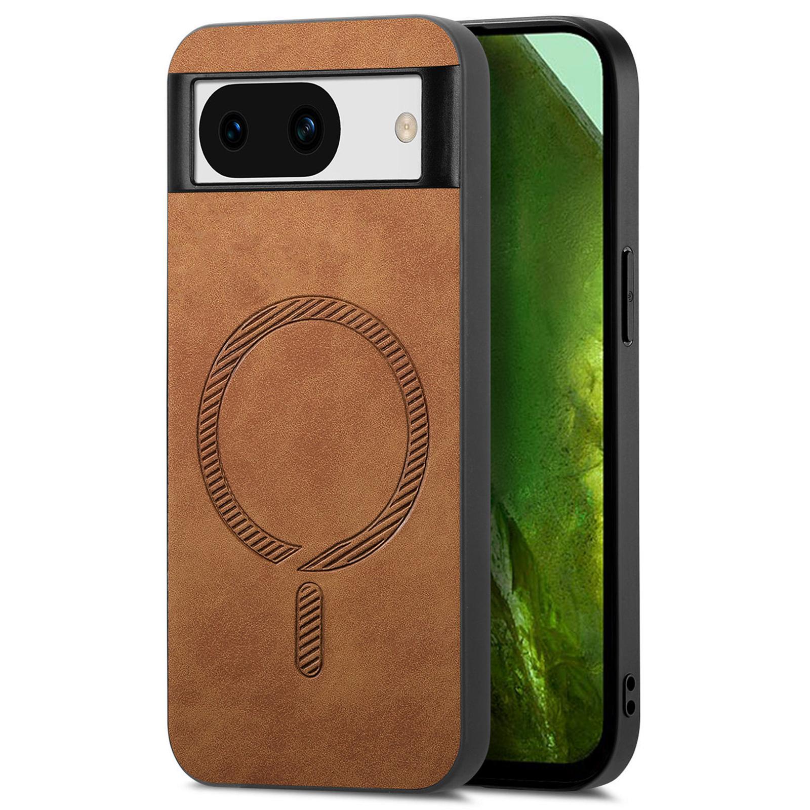 

For Google Pixel 8a Leather Back Case Compatible with MagSafe Skin-Touch Phone Cover Brown