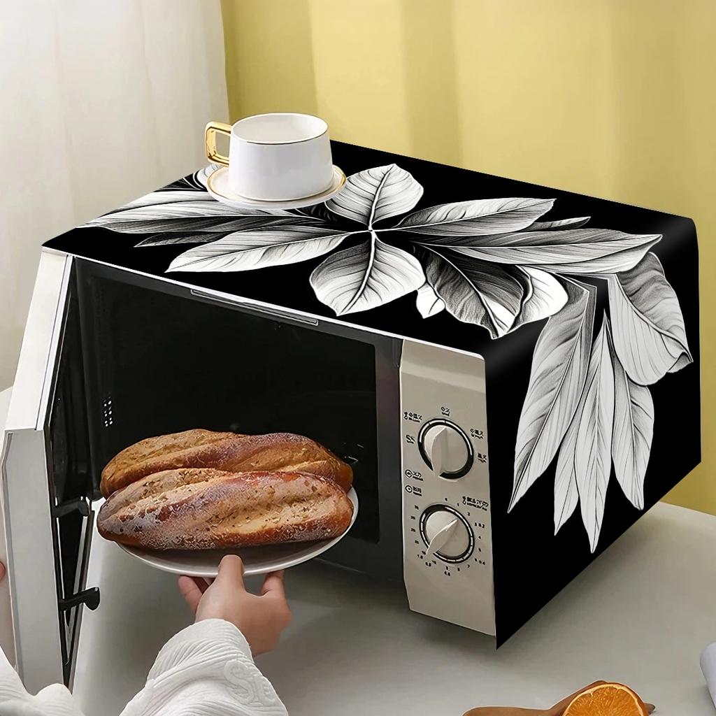 Black Leaves Oven Dust Cover Retro Polyester Microwave Dust Cover Machine Protector for Home Kitchen Appliance Decorations