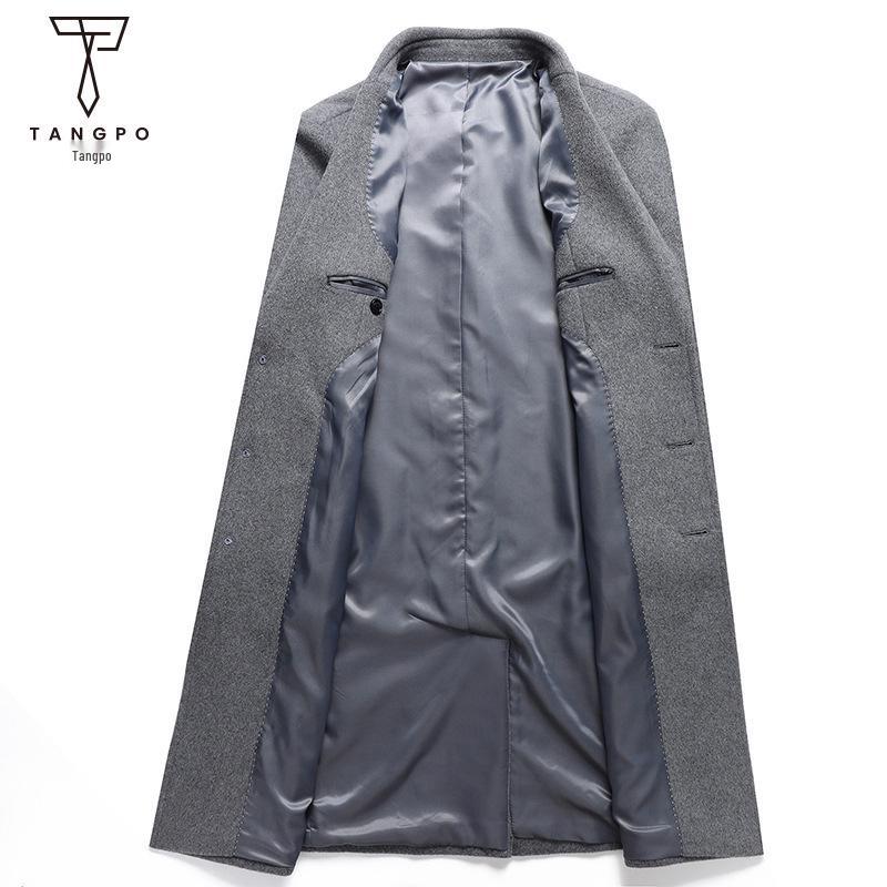 Men's Autumn and Winter Long Wool Over-the-Knee Trench Coat