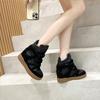 Genuine Leather 7CM Inner Height-increasing High-top White Shoes for Women Autumn New Velcro Casual Sports Short Boots