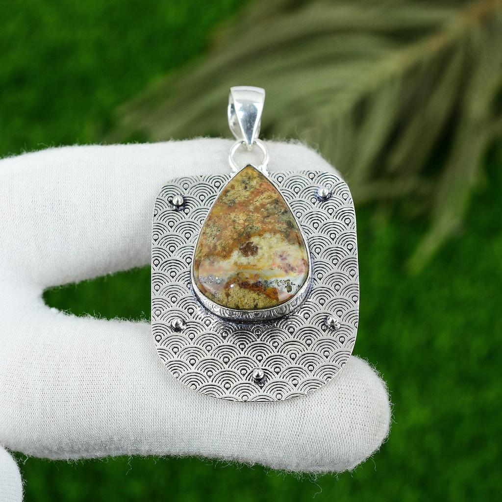 Gift For Women Pendant 925 Sterling Silver Natural Polychrome Jasper Gemstone