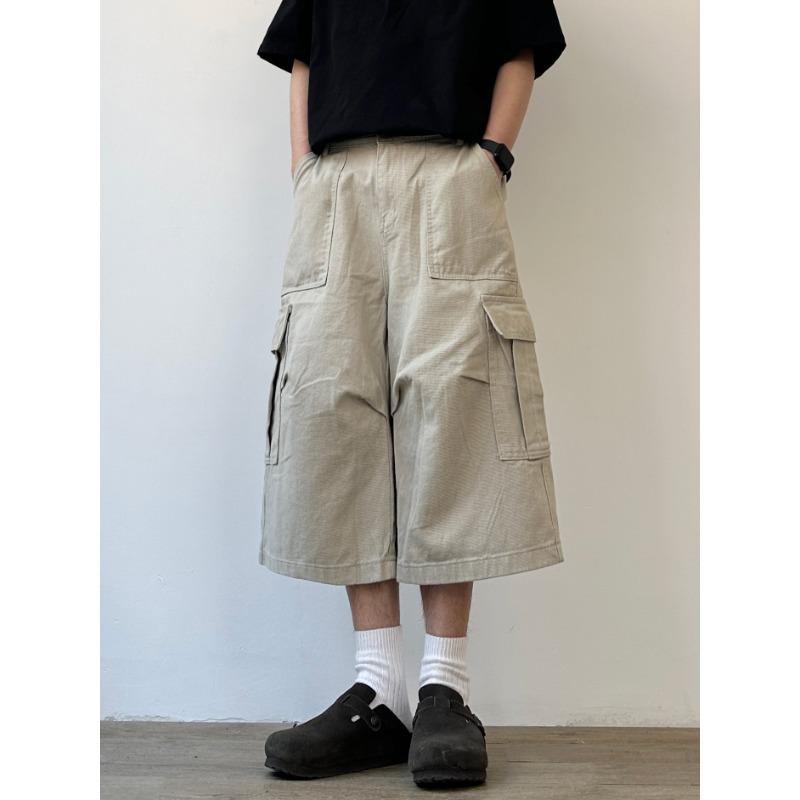 JOYZONE summer American retro tooling multi-pocket shorts pure cotton men's and women's loose wide-leg cropped pants trendy brand