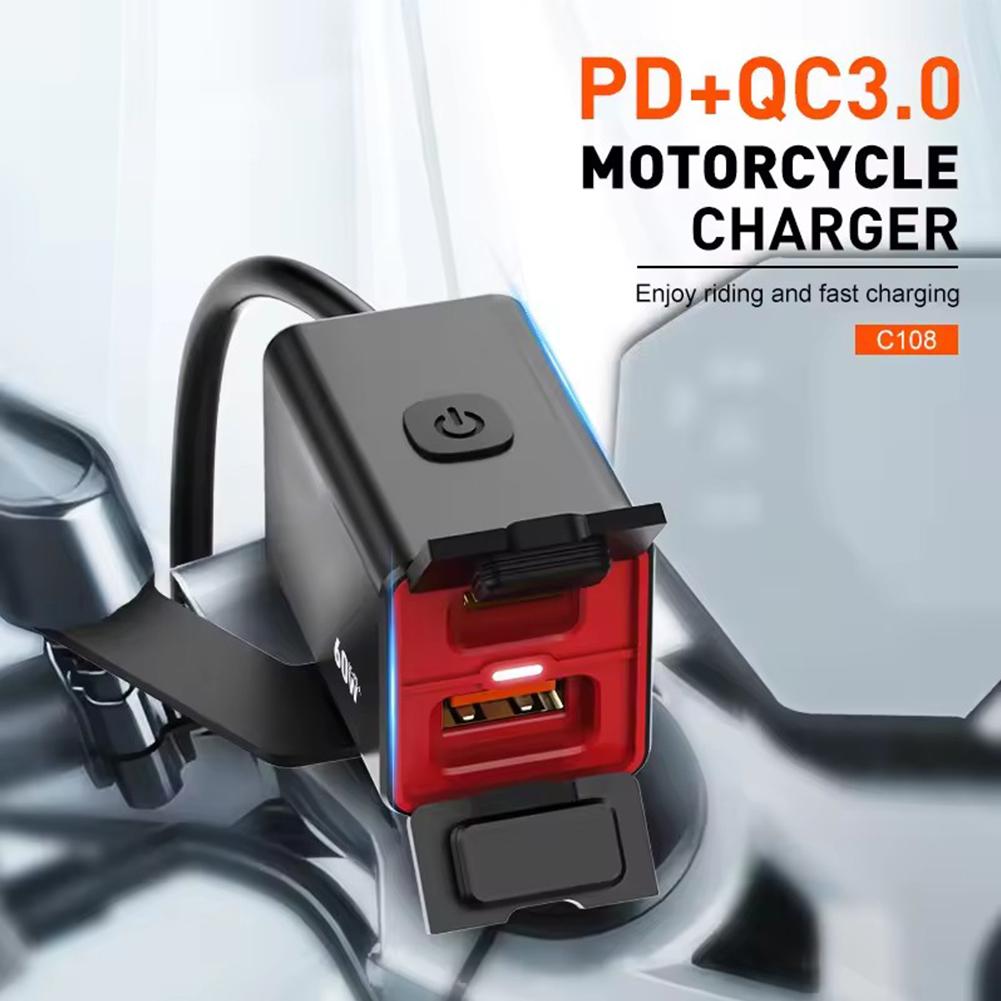 Motorcycle USB-C Fast Charger PD+QC3.0 60W Waterproof Socket Type C Cell Phone 12V/24V Vehicle-Mounted Charger Adapter Accessory