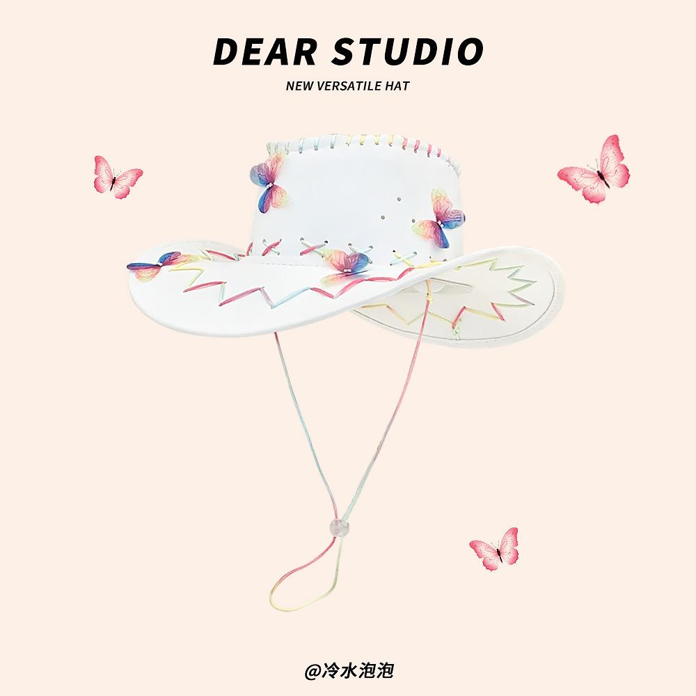 JYL TS DIY Западно-ковбойская шляпа Летняя пляжная защита от солнца Джинсовая ткань White_M(56-58cm） светлый кармин розовый