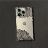 Square Back Tube Protection Clear Case For iPhone 14 Pro Max 11 12 15 Plus 16 ProMax 13 Anti-Oxygen,Black Line Petals Pattern Casing