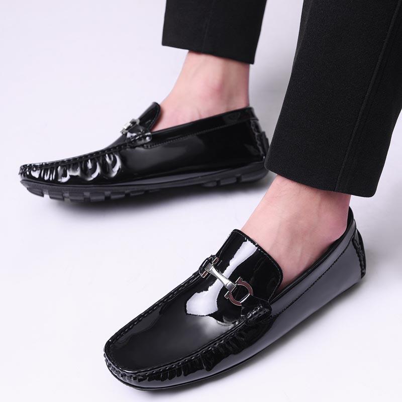 Men's mirror patent leather cowhide casual leather shoes Men's British driving Doudou shoes platform business lazy