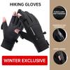 Winter Outdoor Warm Gloves Bicycle Gloves Flip Exposed Two-finger Zipper Touch Screen Gloves Windproof Ski Fishing Gloves