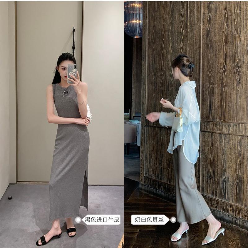 ~ Minimalist temperament silk word with high heels kitten and cool slippers women's summer models