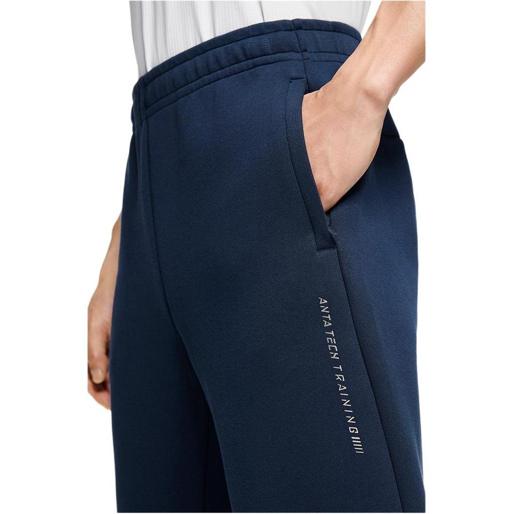 Anta Training Series Solid Color Mid Waist Cuffed Knitted Sports Pants Men Bottoms Midnight-Blue 152417306-2