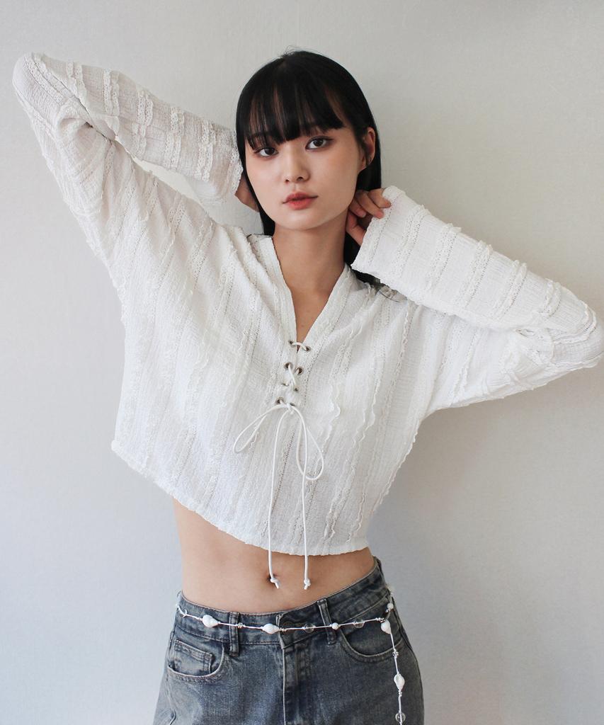 RUBATI Frill Lace Eyelet Top_Ivory