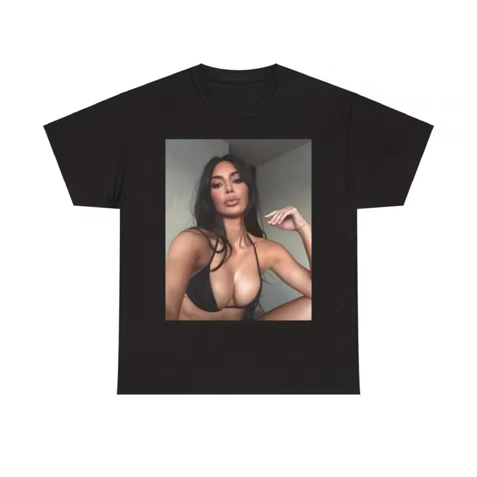 Men's Patterned T-shirt Features Kim Kardashian Striking White Print Summer Men's and Women's Loose and Breathable T-shirt Top