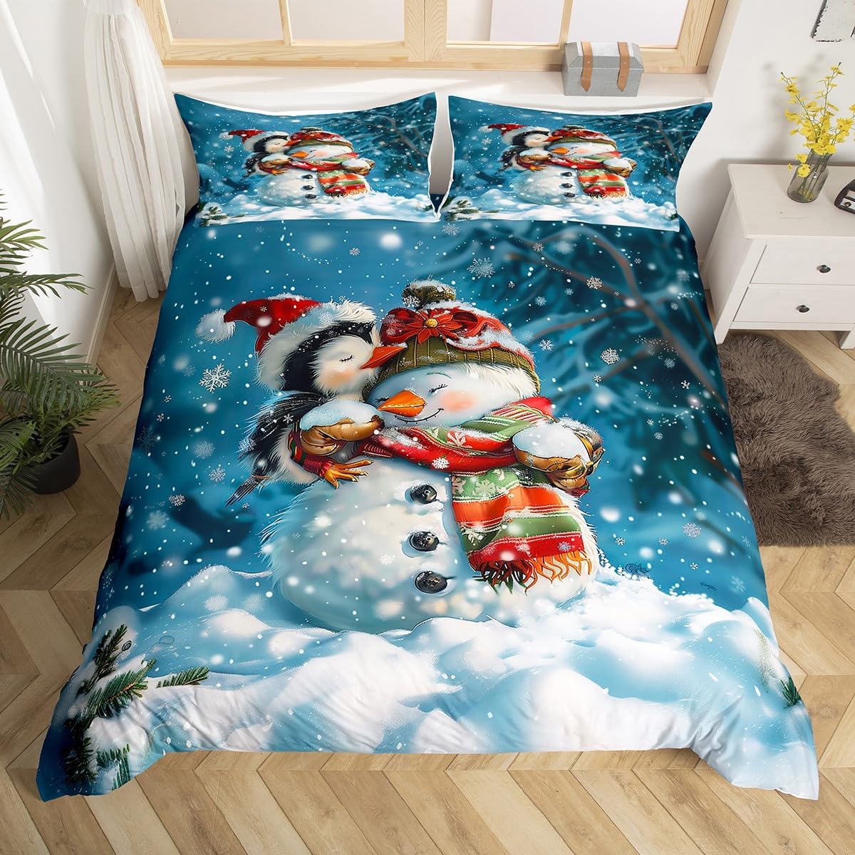 

Carton Penguin Soft Duvet Cover Ful King for Young Girls Young Boys New Year Gift Christmas Theme Beding Set Christmas Tre Warm Comforter Cover 120*200cm Single