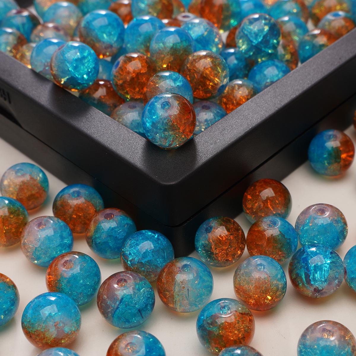 

Браслет з бісеру з двоколірного потрісканого скла, DIY ювелірні аксесуари 10mm, Approx. 1.5mm hole, 20 pcs/pack синій/кавовий