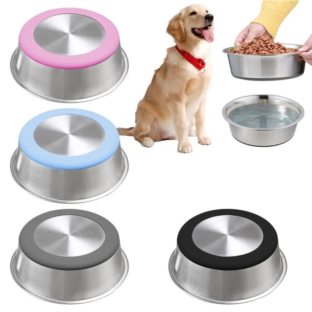 Silicone Bottom Dog Basin Anti-slip Stainless Steel Cat Dog Bowls Rust Resistant Heat Resistant Cat Water Drinking Bowl Puppy