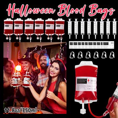 10-80Pack Halloween Blood Bags for Drinks 11.8oz Reusable Drink Bags Pouches for Adults Alcohol for Vampire Cosplay Nurse Party