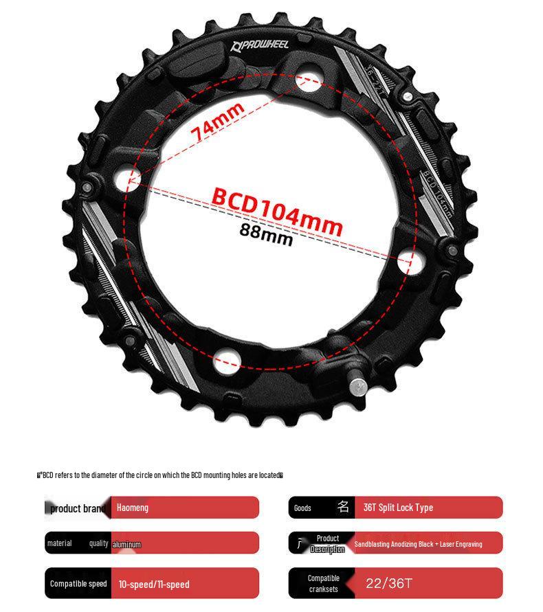 Prowheel 10/11-Speed Mountain Bike Crankset with Hollow Design and 26T/36T/38T Chainring for Bicycle Repair.