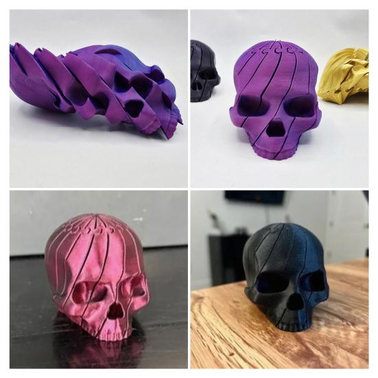 3D Printed Skull Ornament Spiral Sensory Fidget Toy Mini Flexible Skull Stress Relief Toy for Adults Kids Office Home Desktop Decor