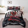 3 Piece Bedding Set with Duvet Cover and 2 Pillowcases - Ferrari Prancing Horse Two Red Cars Stats Print - Motorsport Decor