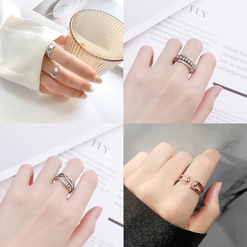 MLPKOI 9 Pcs Fidget Rings Set for Women Girls, Adjustable Open Spinner Anxiety Ring, Anti Stress Relief