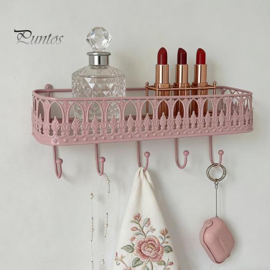 Organizzatore da Parete Robusto, Mensole Galleggianti Montate, Scaffale in Metallo con 5 Ganci, Portachiavi, Supporto Rustico per Piante, Organizer per Posta, Scaffale per Ingresso