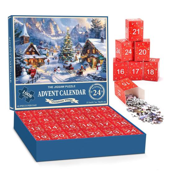 

1008 шт./набор рождественских снежных деревень Адвент пазл Рождественский календарь обратного отсчета 24 дня пазл