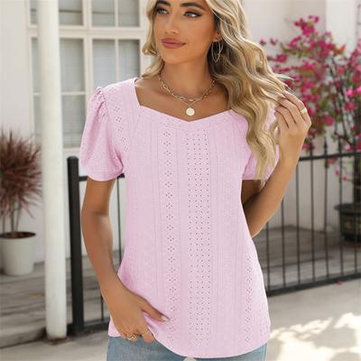 Jar Leto Jednofarebná blúzka so štvorcovým výstrihom a krátkym rukávom Módna voľný top pre ženy