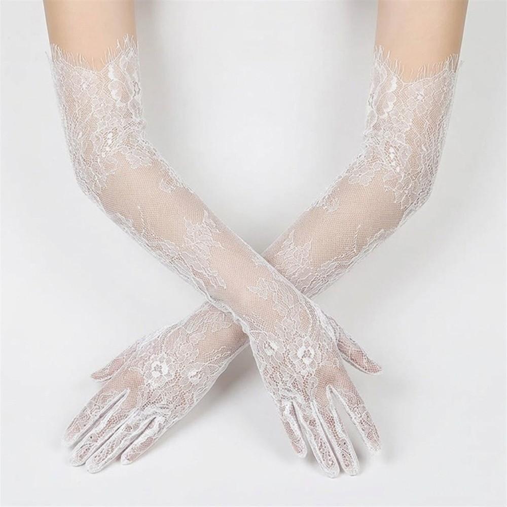 Netz-Langhandschuhe Transparente Brautkleid-Accessoires Dünne Spitzenhandschuhe Damen