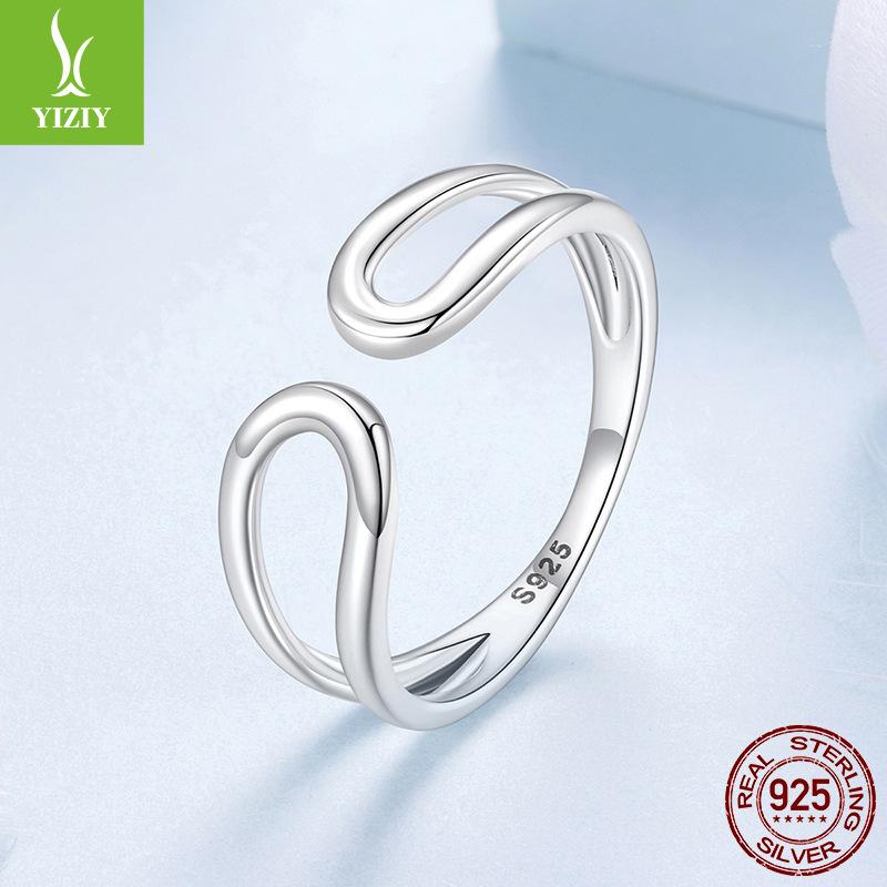 Minimalistischer Wind Hollow Wassertropfen Offener Ring Herren und Damen, Personalisierter Trend S925 Sterlingsilber Doppelring