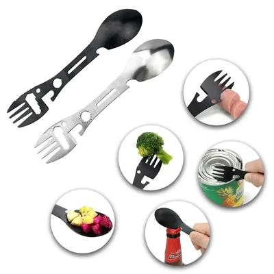 10'u 1 Arada Çok Amaçlı Taktik Spork Kamp Çatal Kaşık Çok Fonksiyonlu Kaşık Entegre Kaşık Piknik Kesme Bıçağı Şişe Konserve Açacağı
